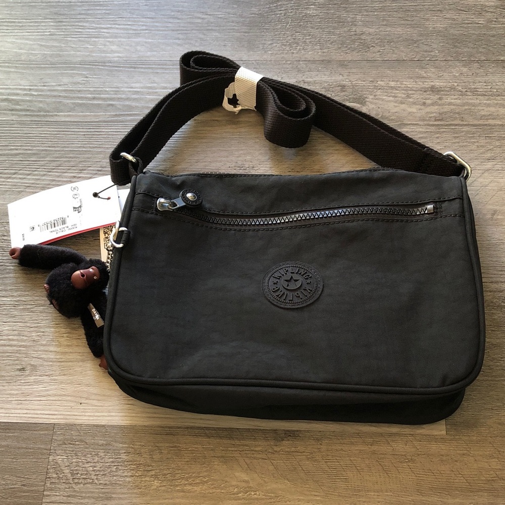 Kipling Callie Nylon Crossbody Color Black Tonal + Faux Fur Monkey Key Chain NWT